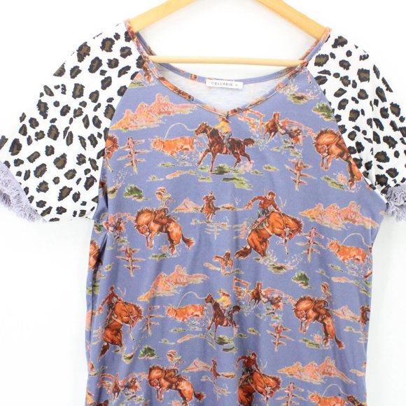 Cellabie Blouse Western Shirt Womens Rodeo Horse Bronco Cowgirl Fringe Size M - Picture 3 of 8